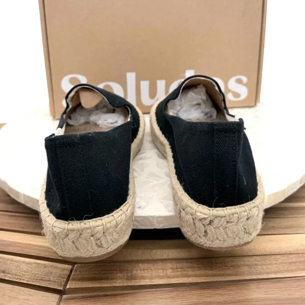 Soludos Platform Espadrille Smoking Slippers Slip On Loafers Black Size 10